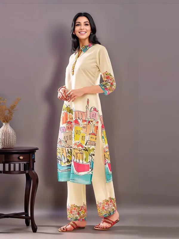 Cream_Digital_Printed_Cotton_Straight_Kurta_With_Printed_Cotton_Trouser_For_Women