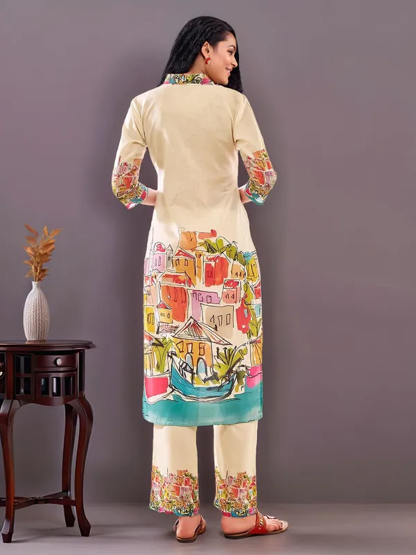 Cream_Digital_Printed_Cotton_Straight_Kurta_With_Printed_Cotton_Trouser_For_Women