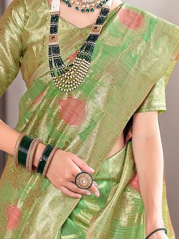 Cream_&_Yellow_Woven_Chanderi_Linen_Blend_Saree_For_Women