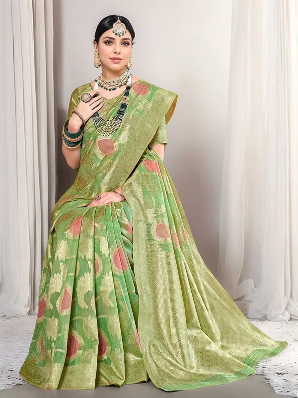 Cream_&_Yellow_Woven_Chanderi_Linen_Blend_Saree_For_Women