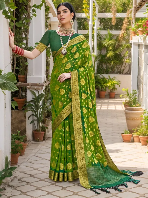 Red_Woven_Tie_&_Dye_Nylon_Silk_Saree_For_Women