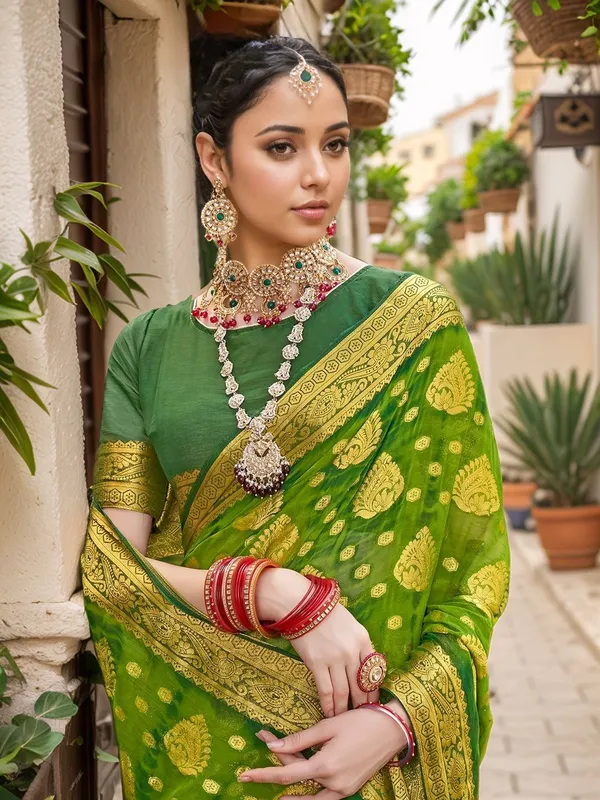Red_Woven_Tie_&_Dye_Nylon_Silk_Saree_For_Women