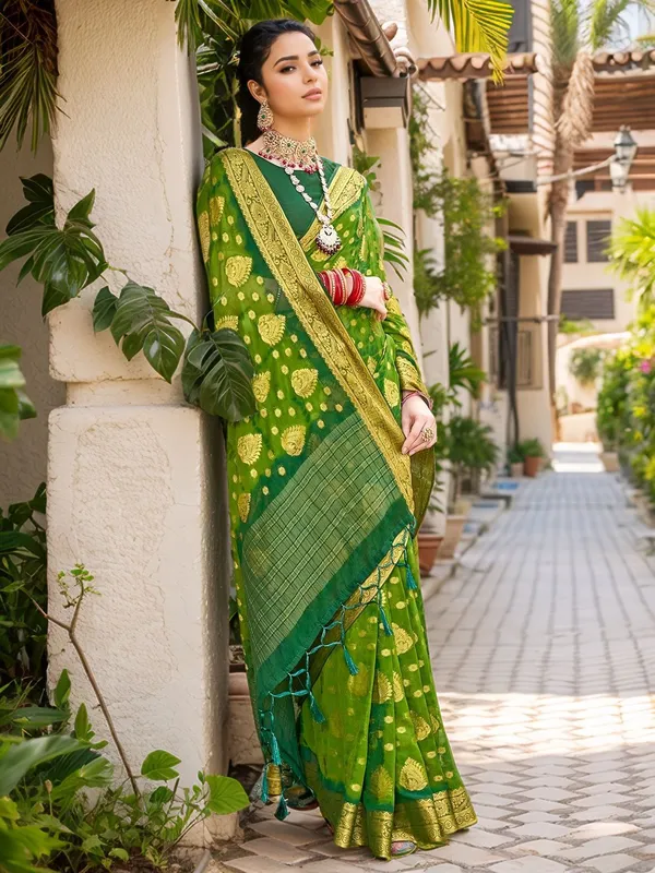 Red_Woven_Tie_&_Dye_Nylon_Silk_Saree_For_Women