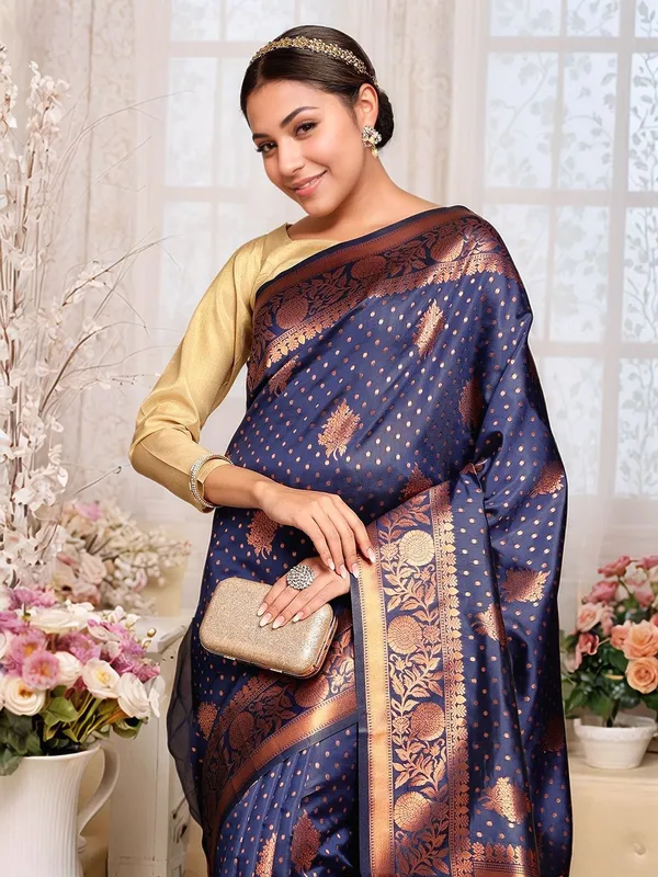 Dark_Blue_Woven_Banarasi_Art_Silk_Saree_For_Women
