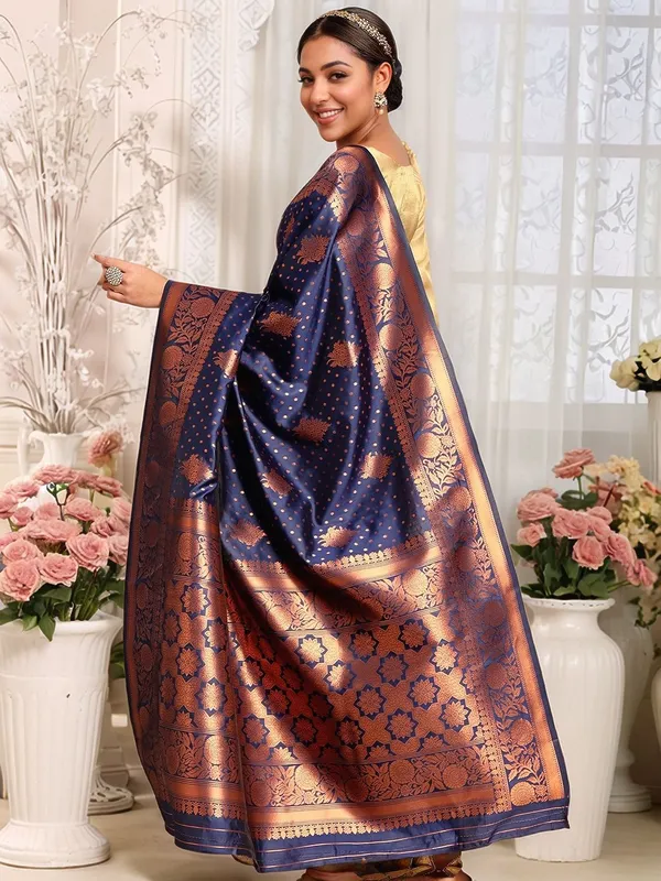 Dark_Blue_Woven_Banarasi_Art_Silk_Saree_For_Women