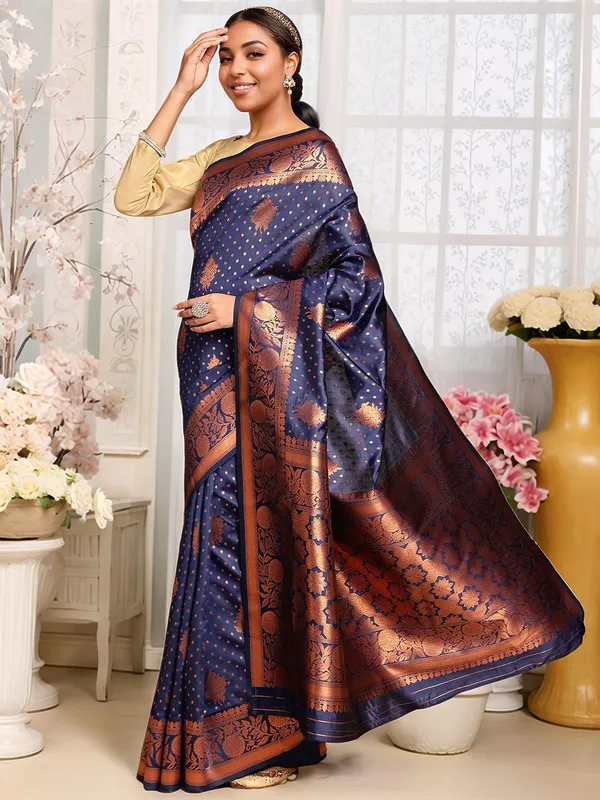 Dark_Blue_Woven_Banarasi_Art_Silk_Saree_For_Women