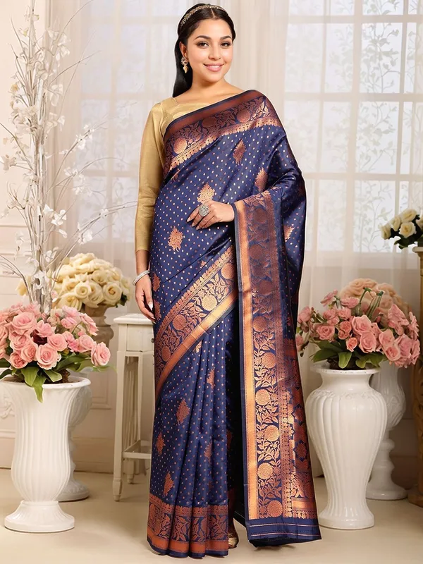 Dark_Blue_Woven_Banarasi_Art_Silk_Saree_For_Women