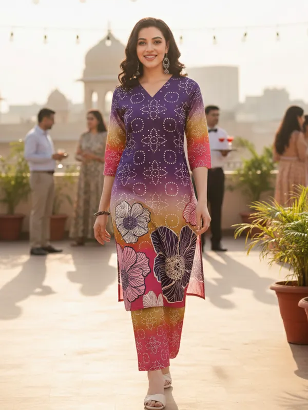 Women_Multicoloured_Bandhani_&_Floral_Printed_Straight_Kurta_with_Trousers