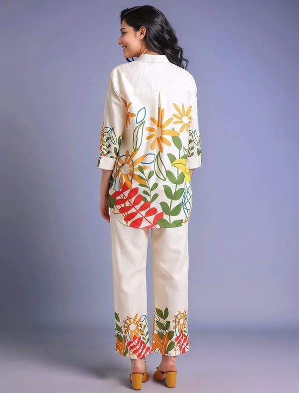 Cream_Floral_Printed_Cotton_Blend_Shirt_With_Printed_Cotton_Blend_Trouser_For_Women