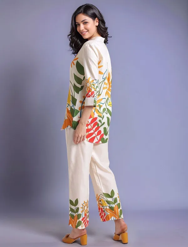 Cream_Floral_Printed_Cotton_Blend_Shirt_With_Printed_Cotton_Blend_Trouser_For_Women