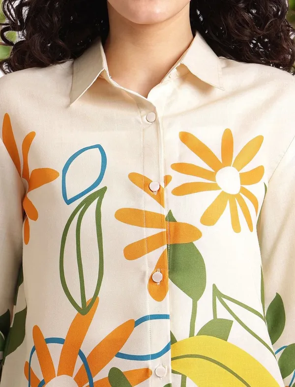 Cream_Floral_Printed_Cotton_Blend_Shirt_With_Printed_Cotton_Blend_Trouser_For_Women