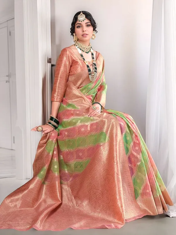 Light_Green_Woven_Chanderi_Linen_Blend_Saree_For_Women