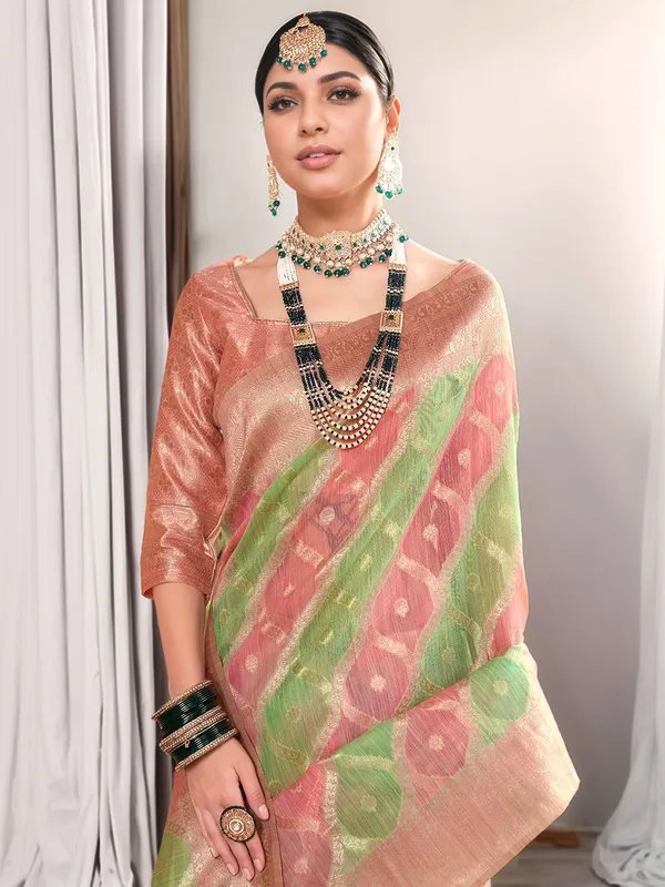 Light_Green_Woven_Chanderi_Linen_Blend_Saree_For_Women