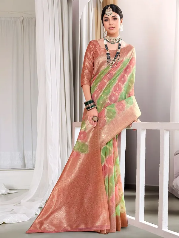 Light_Green_Woven_Chanderi_Linen_Blend_Saree_For_Women