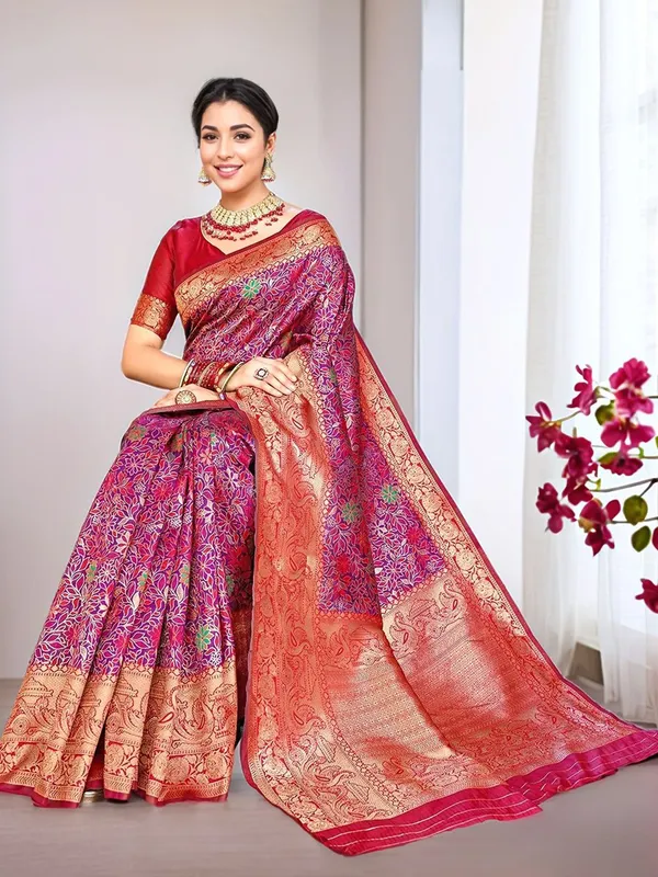 Pink_&_Red_Woven_Dharmavaram_Art_Silk_Saree_For_Women