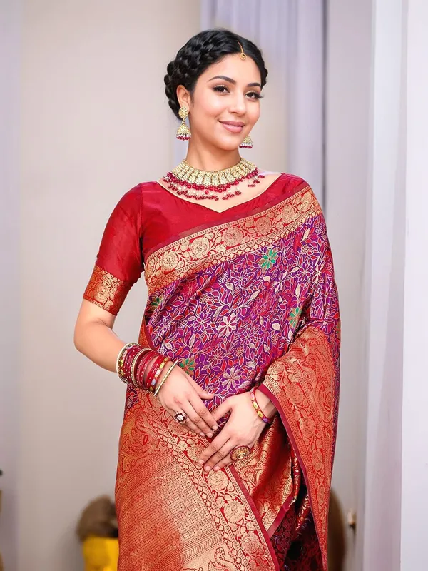 Pink_&_Red_Woven_Dharmavaram_Art_Silk_Saree_For_Women