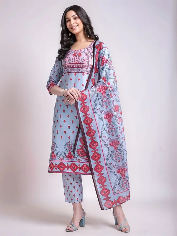 Light_Blue_Ethnic_Motifs_Printed_Cotton_Blend_Straight_Kurta_With_Printed_Cotton_Blend_Trouser_And_Printed_Dupatta_For_Women