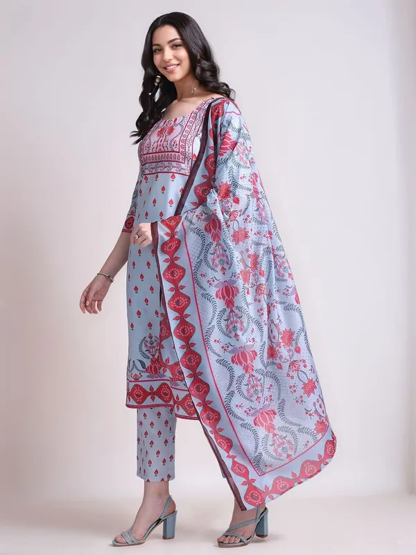 Light_Blue_Ethnic_Motifs_Printed_Cotton_Blend_Straight_Kurta_With_Printed_Cotton_Blend_Trouser_And_Printed_Dupatta_For_Women