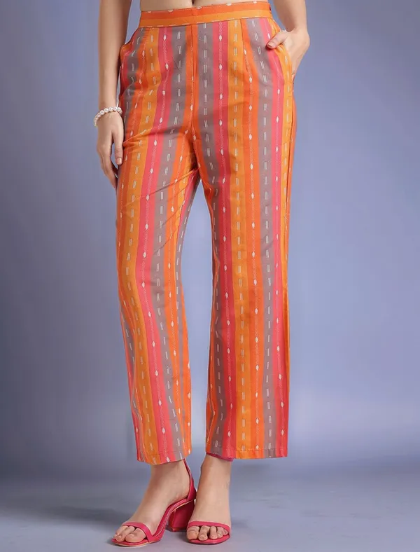 Multicolour_Striped_Woven_Cotton_Blend_Waistcoat_With_Woven_Cotton_Blend_Trouser_For_Women