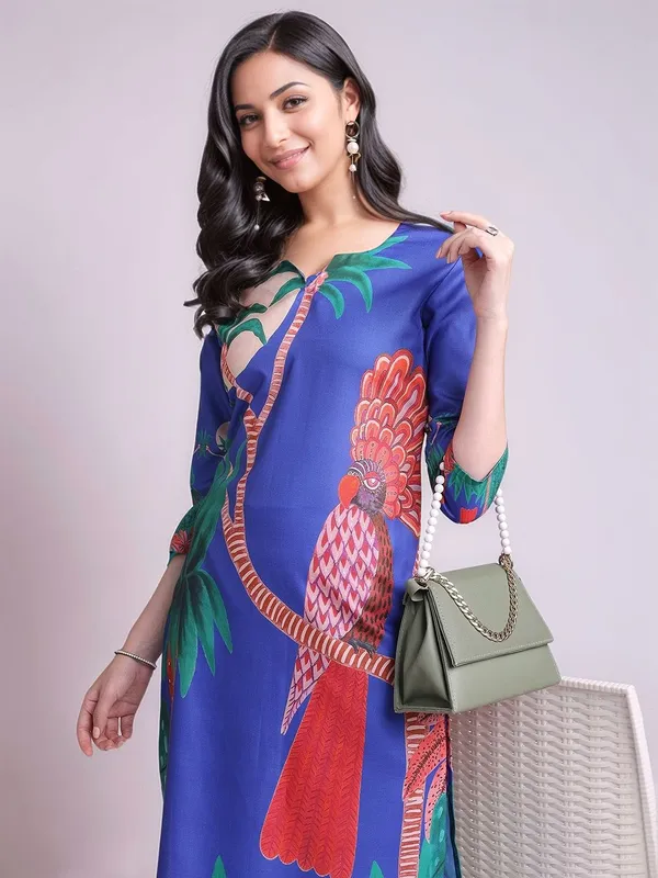 Blue_Digital_Printed_Cotton_Blend_Straight_Kurta_With_Printed_Cotton_Blend_Trouser_For_Women