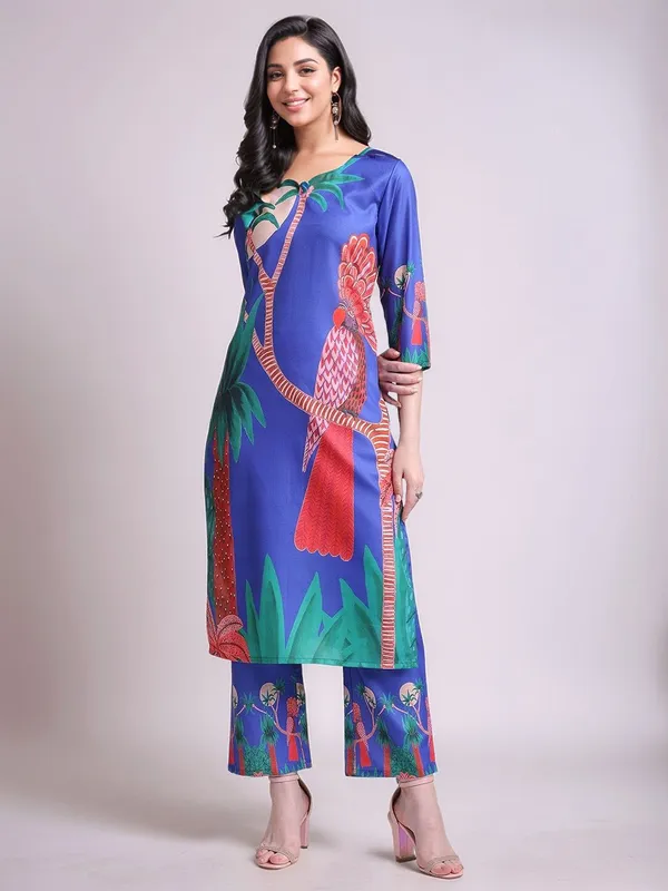 Blue_Digital_Printed_Cotton_Blend_Straight_Kurta_With_Printed_Cotton_Blend_Trouser_For_Women