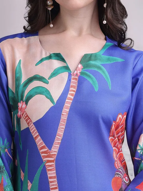 Blue_Digital_Printed_Cotton_Blend_Straight_Kurta_With_Printed_Cotton_Blend_Trouser_For_Women