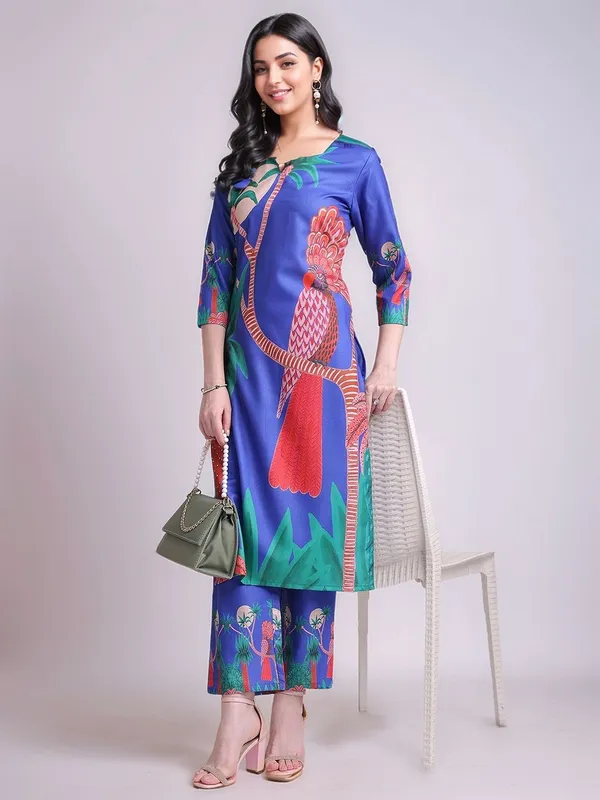 Blue_Digital_Printed_Cotton_Blend_Straight_Kurta_With_Printed_Cotton_Blend_Trouser_For_Women