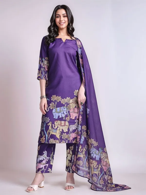 Purple_Animal_Printed_Cotton_Blend_Straight_Kurta_With_Printed_Cotton_Blend_Trouser_And_Printed_Dupatta_For_Women