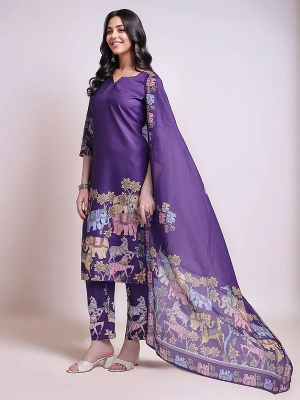 Purple_Animal_Printed_Cotton_Blend_Straight_Kurta_With_Printed_Cotton_Blend_Trouser_And_Printed_Dupatta_For_Women