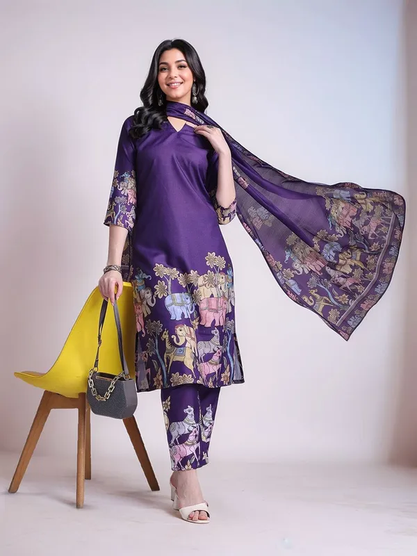 Purple_Animal_Printed_Cotton_Blend_Straight_Kurta_With_Printed_Cotton_Blend_Trouser_And_Printed_Dupatta_For_Women