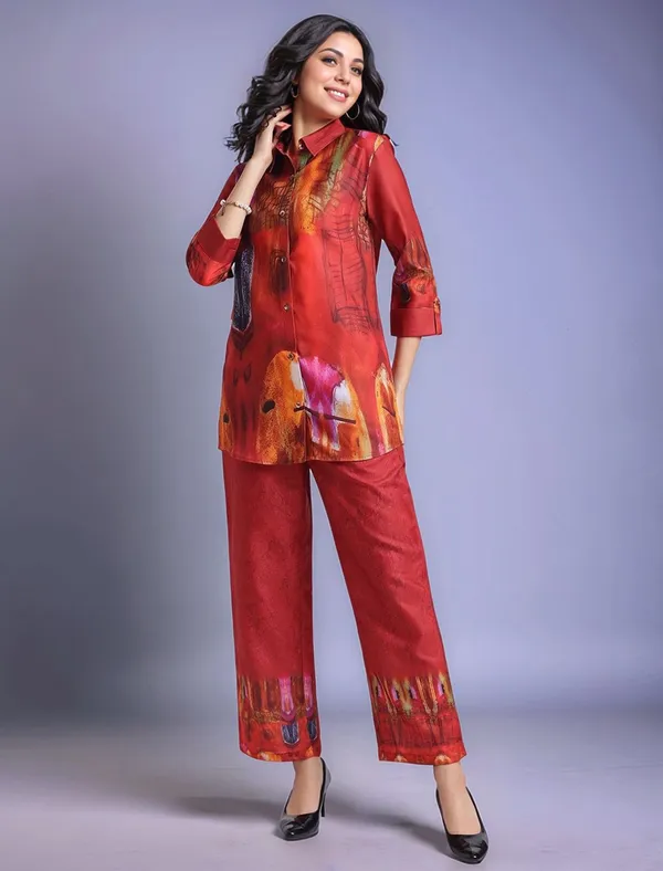 Red_Digital_Printed_Cotton_Blend_Shirt_With_Printed_Cotton_Blend_Trouser_For_Women