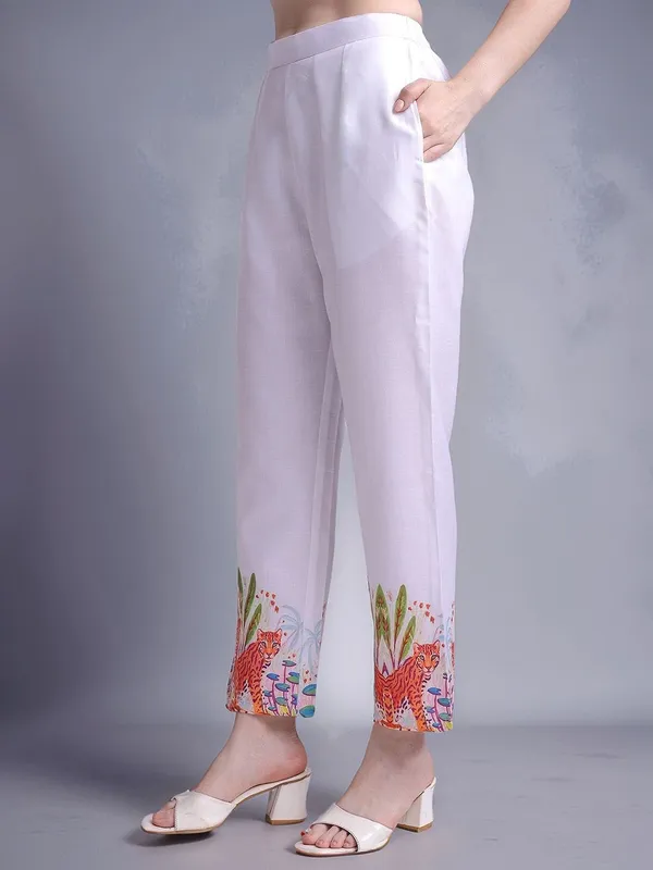 White_Animal_Printed_Cotton_Blend_Shirt_With_Printed_Cotton_Blend_Trouser_For_Women