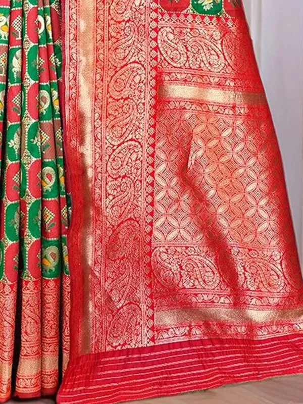 Green_&_Red_Woven_Patola_Art_Silk_Saree_For_Women