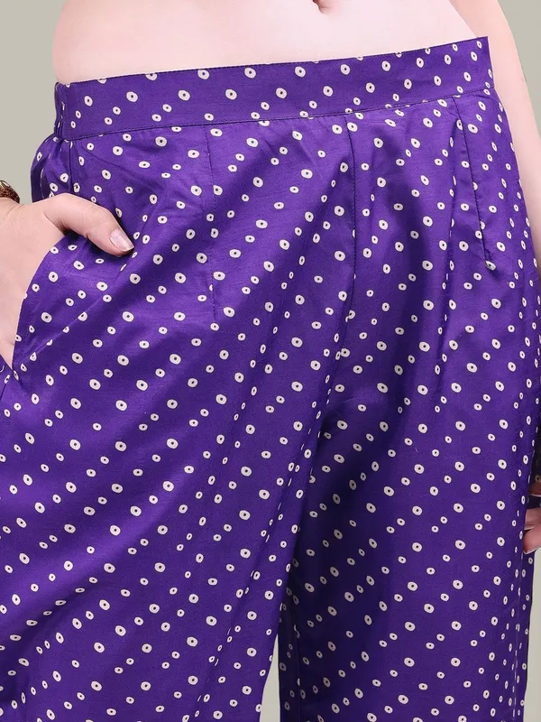 Purple_Bandhani_Printed_Dola_Silk_Mirror_Work_A-Line_Kurta_With_Printed_Dola_Silk_Trouser_For_Women