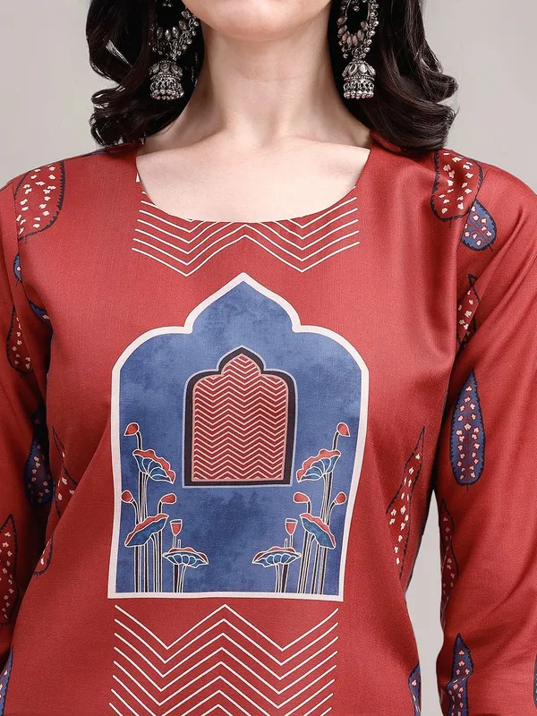 Women_Rust_Cotton_Blend_Architectural_Printed_Straight_Kurta_with_Matching_Trousers