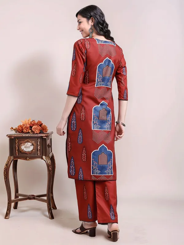 Women_Rust_Cotton_Blend_Architectural_Printed_Straight_Kurta_with_Matching_Trousers