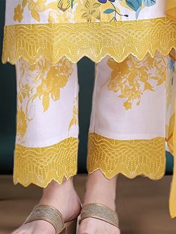 White_&_Yellow_Floral_Printed_Cotton_Blend_Straight_Kurta_With_Printed_Cotton_Blend_Trouser_And_Printed_Dupatta_For_Women