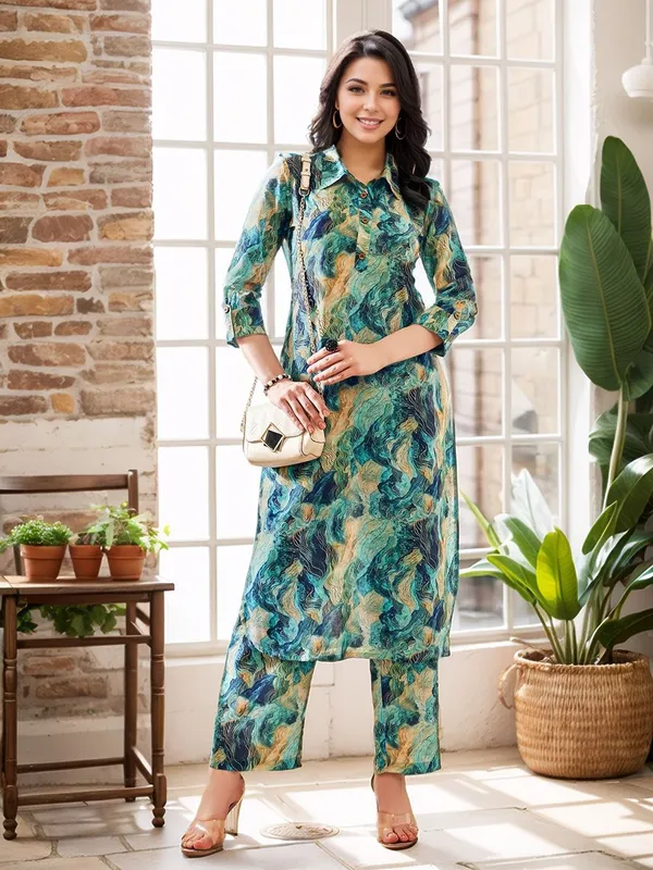 Women_Turquoise_Blue_Cotton_Blend_Abstract_printed_Straight_kurta_&_printed_Trousers