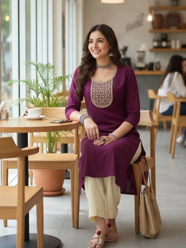Women_Wine_Viscose_Rayon_Thread_work_&_Sequins_Embroidered_Round_Neck_Straight_kurta