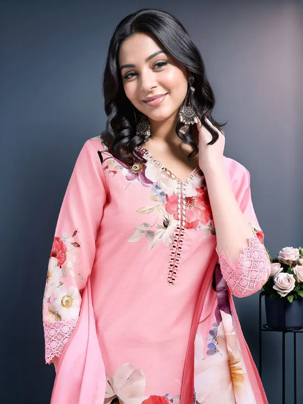 __Women_Pink_Floral_Printed_Kurta_Set_with_Hand_Embroidery,_Mirror_Work_&_Lace_Detailing