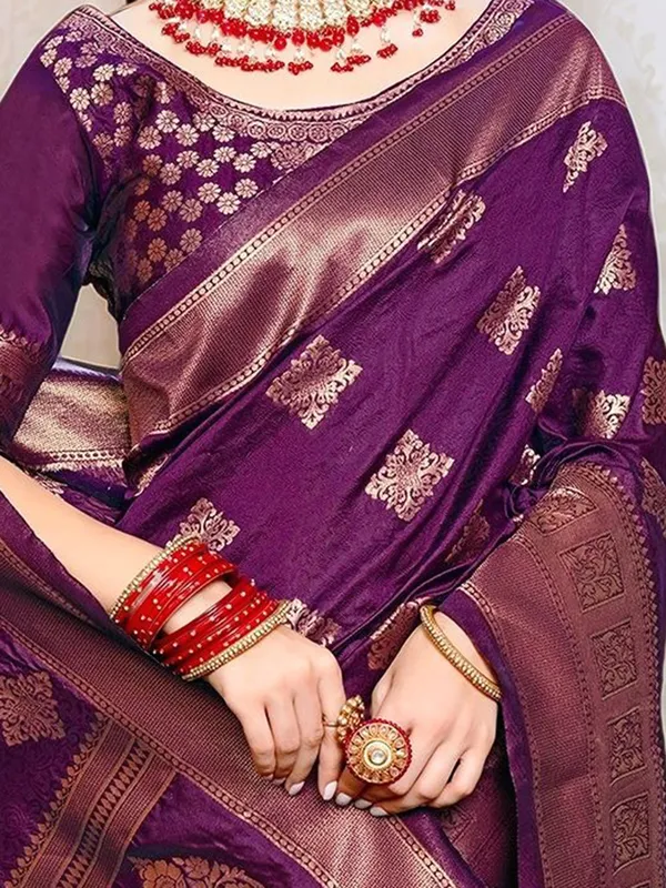 Wine_Woven_Banarasi_Art_Silk_Saree_For_Women
