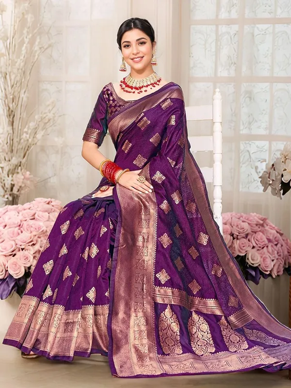 Wine_Woven_Banarasi_Art_Silk_Saree_For_Women