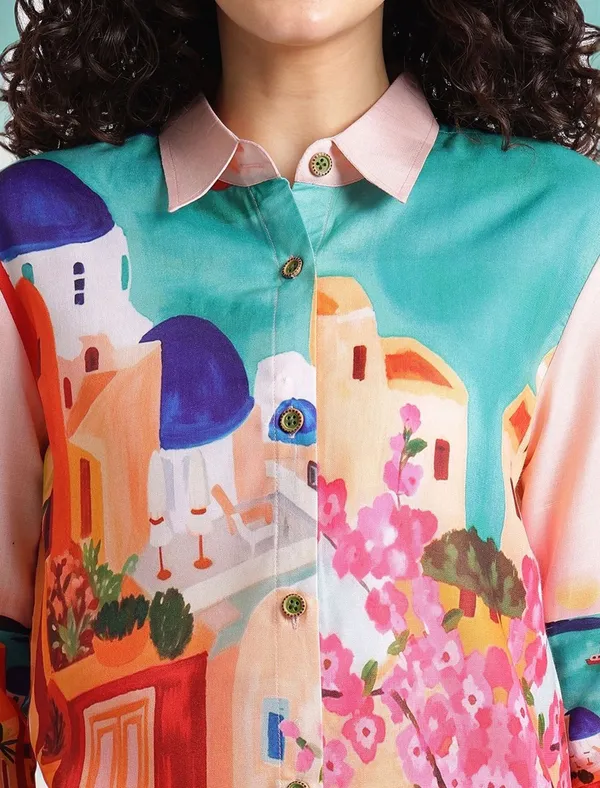 Peach_Digital_Printed_Cotton_Blend_Shirt_With_Printed_Cotton_Blend_Trouser_For_Women