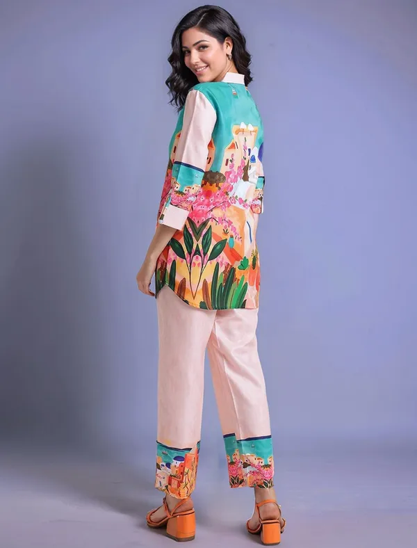 Peach_Digital_Printed_Cotton_Blend_Shirt_With_Printed_Cotton_Blend_Trouser_For_Women