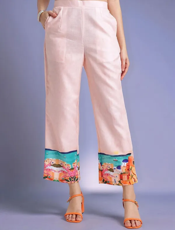 Peach_Digital_Printed_Cotton_Blend_Shirt_With_Printed_Cotton_Blend_Trouser_For_Women