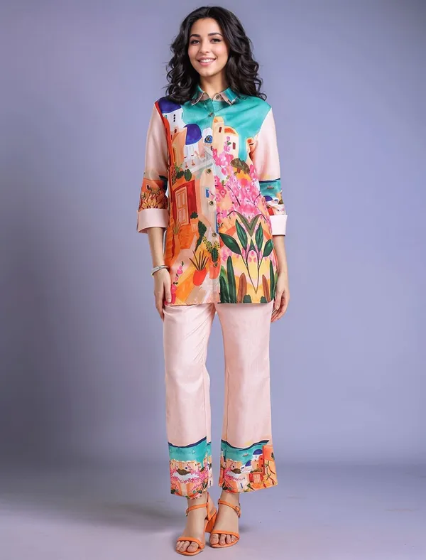 Peach_Digital_Printed_Cotton_Blend_Shirt_With_Printed_Cotton_Blend_Trouser_For_Women