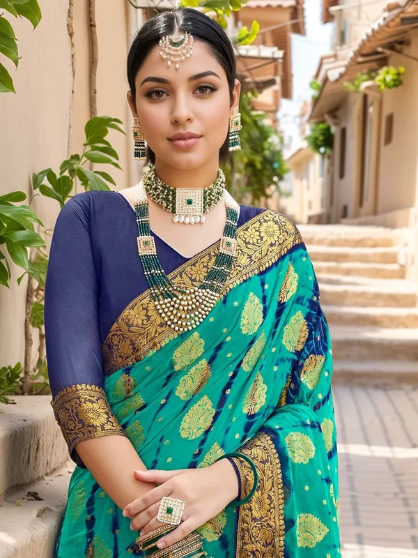 Sea_Green_Woven_Tie_&_Dye_Nylon_Silk_Saree_For_Women