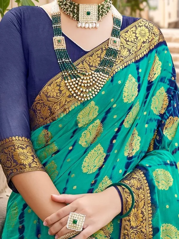 Sea_Green_Woven_Tie_&_Dye_Nylon_Silk_Saree_For_Women