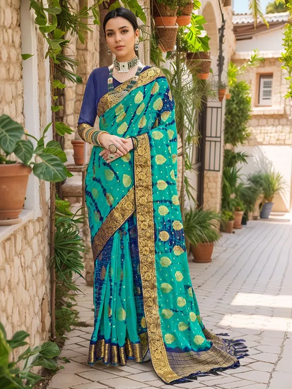 Sea_Green_Woven_Tie_&_Dye_Nylon_Silk_Saree_For_Women