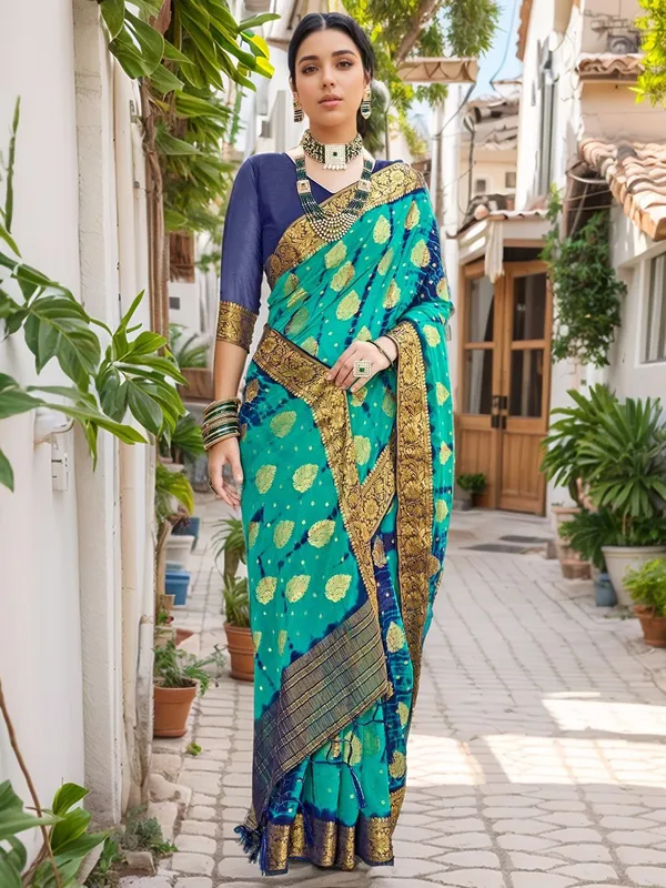 Sea_Green_Woven_Tie_&_Dye_Nylon_Silk_Saree_For_Women